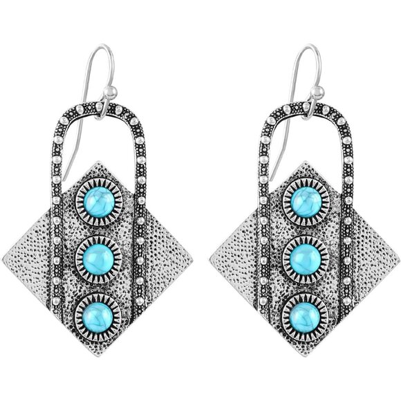 Turquoise Square Geometric Shaped Vintage Long Summer Earring for Women Jewelry - Picture 1 of 8